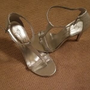 Jessica Simpson Glitter Silver Strappy Heels